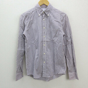 a■ユナイテッドアローズ/GREEN LABEL RELAXING ストライプ 長袖BDシャツ【S】紫/MENS/104【中古】