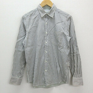 a■ユナイテッドアローズ/GREEN LABEL RELAXING ストライプ柄 長袖シャツ【S】白黒/MENS/80 【中古】