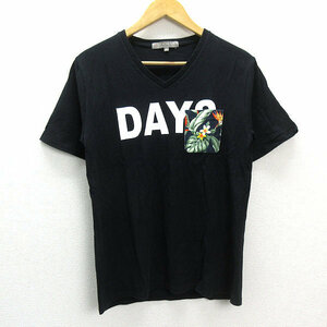 a■ユナイテッドアローズ/A DAY IN THE LIFE Vネック 文字プリント ポケット切り替え Tシャツ【S】 黒/MENS/117【中古】