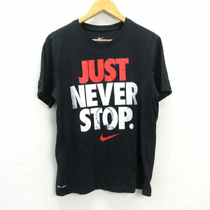 a■ナイキ/THE NIKE TEE 文字プリント /ロゴプリント Tシャツ【L】黒/MENS/77【中古】