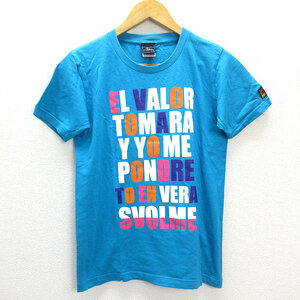 s■スボルメ/svolme 文字プリントTシャツ ロゴワッペン入り【 S 】青/MENS/114【中古】