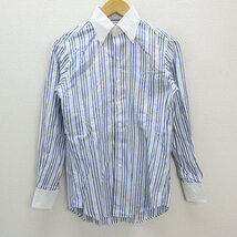 a■シップス/SHIPS ストライプ柄 クレリック長袖シャツ【37】白紺/MENS/61【中古】_画像1