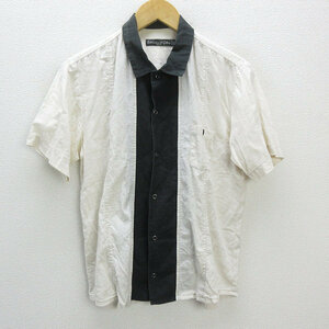 y# Beams /INTERNATIONAL GALLERY BEAMS snap-button short sleeves rayon shirt # white / black [ men's M]MENS/73[ used ]