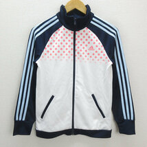 y■アディダス/ADIDAS ドット柄 トラックジャージJKT■白/紺【160】KIDS/LADIES可/40【中古】_画像1