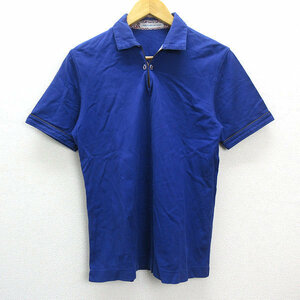 Z■ユナイテッドアローズ/UNITED ARROWS GLR 開襟 鹿の子 半袖ポロシャツ■青系【メンズM】MENS/細身214【中古】