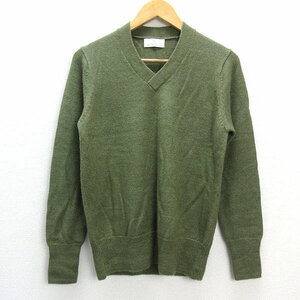 a■ユナイテッドアローズ/Green Label Relaxing Vネック 長袖ウールセーター　カーキ/MENS/6 【中古】