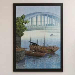  river .. water [. fee .] ukiyoe art lustre poster A3 bar Cafe izakaya pub Classic interior Japanese picture landscape painting Tokyo . rice field river boat 