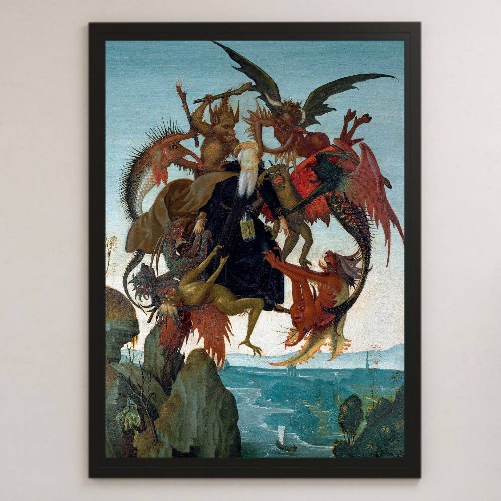 米开朗基罗的《圣安东尼的痛苦》绘画艺术光面海报 A3 酒吧咖啡馆经典室内宗教绘画意大利寓言魔鬼, 住宅, 内部的, 其他的