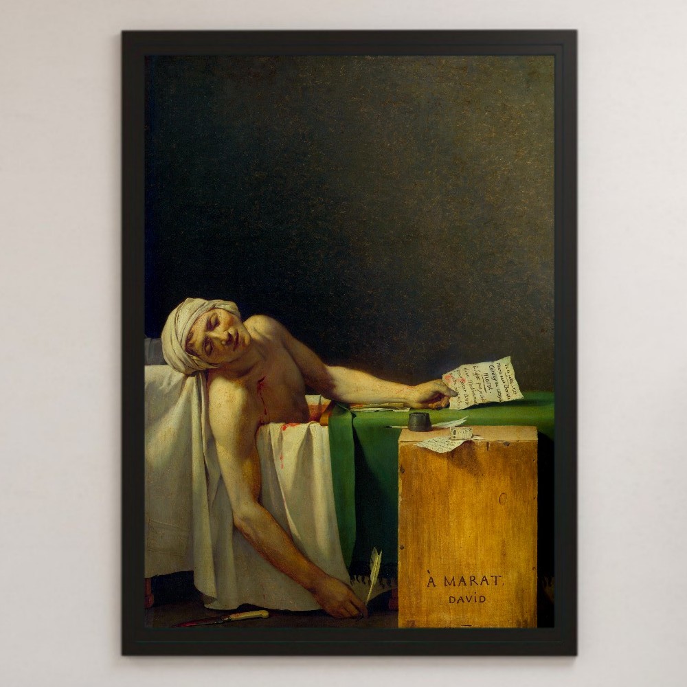 雅克·路易·大卫《马拉之死》绘画艺术光面海报 A3 酒吧咖啡馆经典室内历史绘画法国大革命暗杀, 住宅, 内部的, 其他的