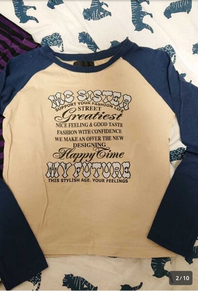 新品 Mc sister 長袖Tシャツ 160 ロゴ 紺×ベ―ジュ 子供服 ラグランTシャツ