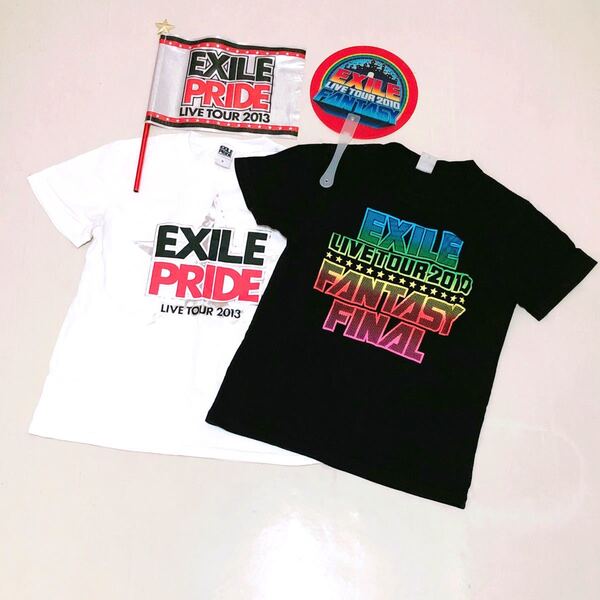 【中古品】EXILE LIVE Tシャツ うちわ フラグ 旗 CD エグザイル ライブ セット おまとめ 黒 白 ブラック
