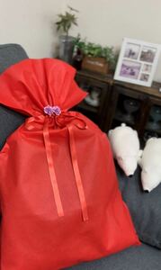 ★ 超超特大ラッピング用リボン付き袋 赤 レッド かわいいお花2個プレゼント！！