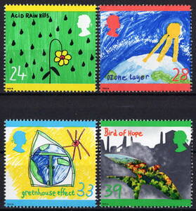 ★1992年 イギリス - かわいい切手 「子供の絵」4種完 未使用(MNH)(SC#1463-1466)★YB-251