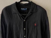 ラス1 超希少 ラルフローレン 開襟 シャツ黒 ブラック シルク リネン L オープンカラー 半袖 90s ポロ ポニー POLO RALPH LAUREN 中古美品_画像1