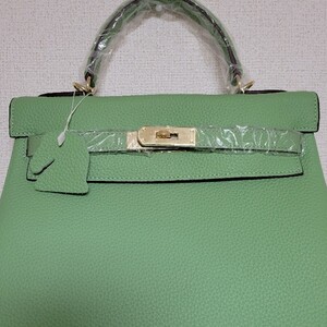 今だけツイリーつけます 牛本革 ハンドバッグ ショルダーバッグ 2way 内縫い グリーン 緑