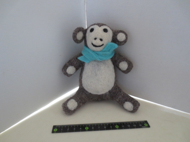 Non-standard mail delivery Wool monkey stuffed toy Handmade by artist Height 16cm, stuffed toy, character, others