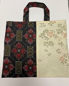 ミニトートバッグ 大島紬 着物リメイク 正絹 ツートン