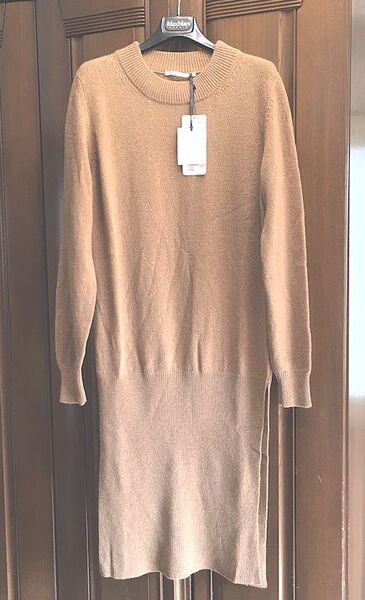 値下★AGNONA アニオナ・イタリア製★キャメル100%・ウールニット・ワンピース・ブラウン・Lサイズ・¥152,900★未使用