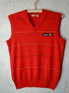 to3844　レア　ellesse　エレッセ　レトロ　vintage　ビンテージ　ウール　vネック　ボーダー　ベスト　ニット　セーター　人気　送料格安