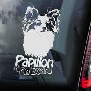 ◆送無【パピヨン ②】外張り カーステッカー 18×10cm 外貼り 車 カー ステッカー スモークウインドウ シール DOG ON BOARD 犬 D2@2520-1