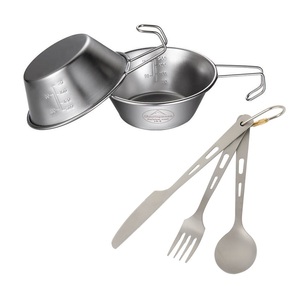 シェラカップ+チタン製カトラリーセット/直火/軽量/キャンプ/アウトドア/調理器具/食器/ナイフ/フォーク/スプーン/釣り/ツーリング/登山