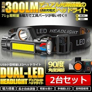 LEDヘッドライト 2台セット USB充電式 キャンプ 登山 夜間作業 夜釣り ヘッドランプ IPX6 充電式 ジェントス