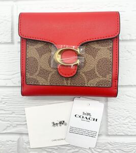 COACH コーチ 二つ折り財布 タビースモールウォレット シグネチャー レッド カラーブロック アウトレット品