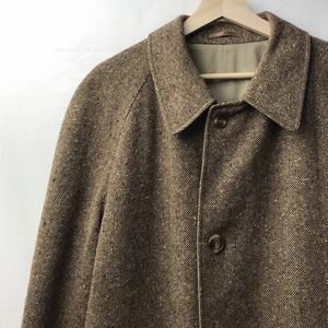 70s80s Vintage Aquascutum Aquascutum wool tweed cotton reversible bar marker n coat turn-down collar coat 40REG