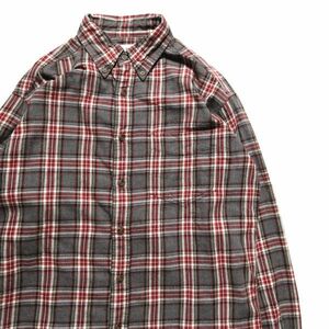 90's Jクルー J.CREW チェック フランネルシャツ 灰×エンジ系 (M) コットン ボタンダウン ネルシャツ 90年代 旧タグ オールド