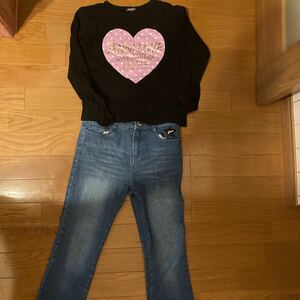 sister Jenni Junior girl Denim pants 150& black length T-shirt 140. set usually put on . school . brand fashion 