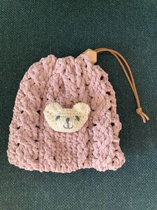 巾着 小物入れ くま ポーチ ハンドメイド 編み物