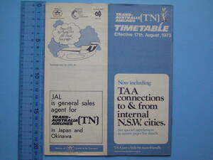 (1f110) 時刻表 古い時刻表 飛行機 旅客機 トランス オーストラリア航空 1973 44ページあります 民間機 タイムテーブル 資料 コレクション