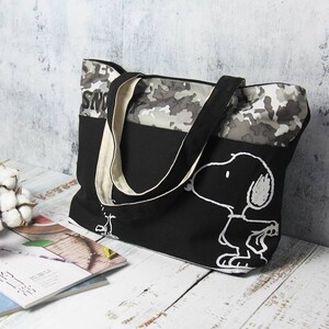 レディース トートバッグ トート バッグ スヌーピー SNOOPY キャンバス 迷彩 カモフラ ポケット ファスナー チャック