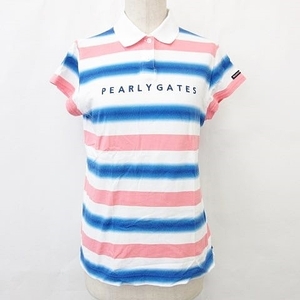 パーリーゲイツ PEARLY GATES ポロシャツ ゴルフウエア 半袖 刺繍 ロゴ ボーダー 2020年 コットン 白 青 ピンク ホワイト ブルー ピンク 1