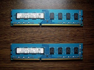 Hynix DDR3-1600(PC3-12800) 4GB×2枚【動作確認：Memtest86(4 Pass,0 Errors)】