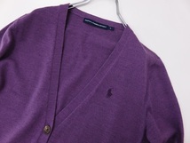 美品　ラルフローレンスポーツ　ニットカーディガン　ロゴ刺繍入り　紫　毛１００％　L_画像10