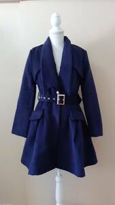 No.1731_ 7 7 .._ navy blue color thick temperature . belt attaching coat 