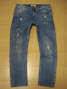 格安かっこいい・ZARA MAN(ザラ)・ダメージ加工デニム地・DENIM COLLECTION SKINNY FIT・スリムテーパード系デザインジーンズ 31 W84cm位