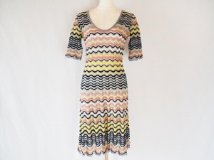 #snc エムミッソーニ M MISSONI ワンピース 40 グレー マルチ ボーダー ニット ラメ 五分袖 シースルー レディース [670266]