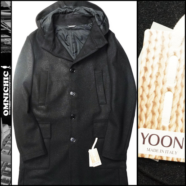 ■新品7万【YOON】ユーン/新進気鋭のイタリアブランド/モダンエレガンスを前面に打ち出したヘリンボーンウールチェスターコート46/M程度