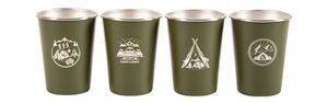 SUS304 スチールカップ ステンレスコップ 350ML 4個セット 収納袋付き グリーン