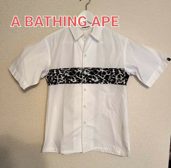 A BATHING APE カモフラライン柄半袖シャツ sizeS 日本製