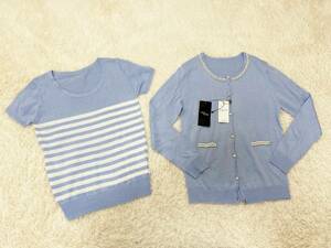  Lady's M size : Cecil McBee [CECIL Mc BEE] poly- knitted * cardigan * short sleeves knitted shirt / ensemble : light blue regular price :5,700+ tax 