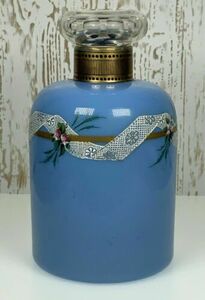 アンティーク フランス オパリンガラス 香水/香り瓶 5.25&#34; フローラル エナメルブルー