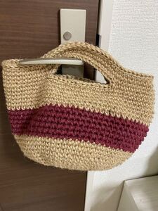ハンドメイド 麻ひもバッグ 麻紐 手編みバッグ お散歩バッグ マルシェバッグ トートバッグ ハンドバッグ