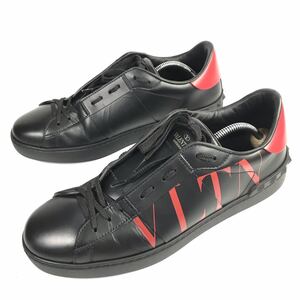 【ヴァレンティノ】本物 VALENTINO 靴 28cm 黒 スタッズ VLTN オープン スニーカー カジュアルシューズ 本革 レザー メンズ イタリア製 43