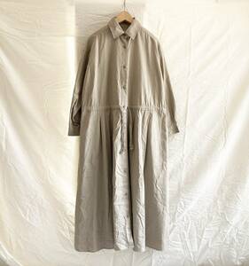 新品 19AW Maison de Beige メゾンドベージュ チノツイル コットン 長袖 ロング シャツ ワンピース ベージュ 9 レディース ●10