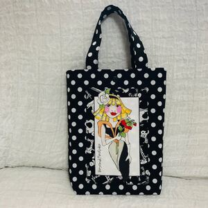トートバッグ 縦長トートバッグ ハンドメイド ミニトートバッグ ロラライハリス ロラライハリスパネル ドット柄