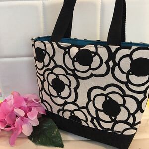 カメリア×ターコイズブルー◆マグネット付きトートバッグ