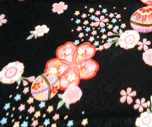 209 номер новый товар ..( полиэстер ) кимоно с длинными рукавами для ткань край порванный 38 см ×150 см Sakura. земля узор ввод чёрный знак . рука .. Sakura. цветок узор золотая краска обработка ввод 